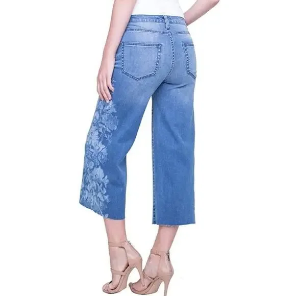 Liverpool Alison crop floral boho wide leg Melbourne light wash jeans size 31 Ne - Picture 2 of 9